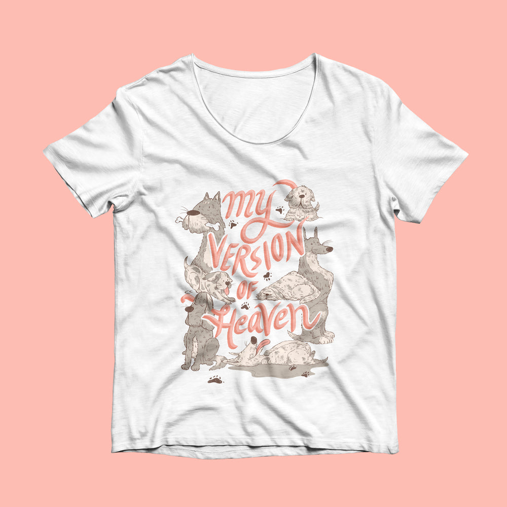 Quirky round neck t-shirt my version of heaven full of dogs