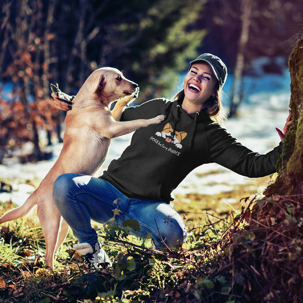 
                  
                    woman with dog wearing floof cotton hoodie for dog lovers
                  
                