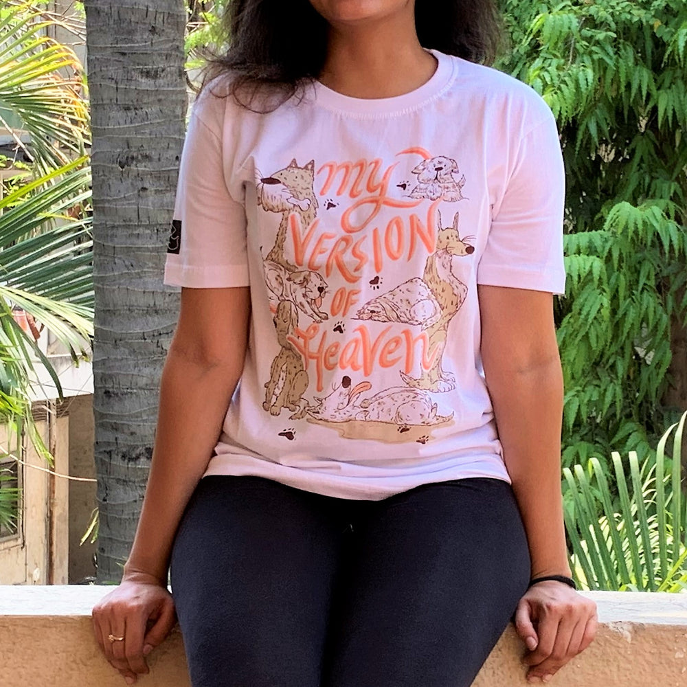 
                  
                    Quirky round neck t-shirt my version of heaven full of dogs
                  
                